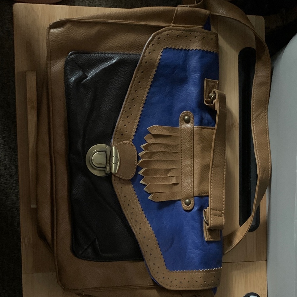 Brown and Blue Leather Satchel